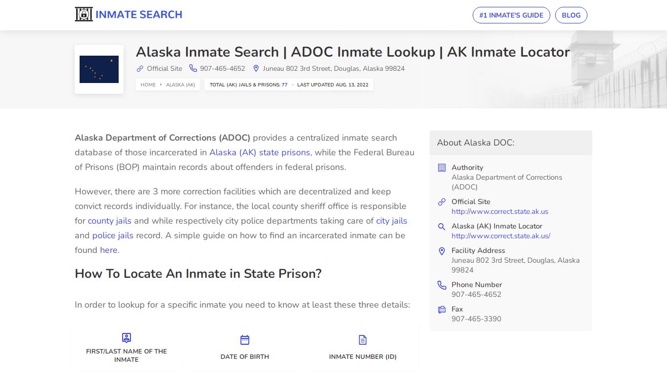 Alaska Inmate Search | ADOC Inmate Lookup | AK Inmate Locator